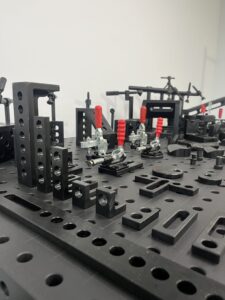 Range of welding table pins, clamps, blocks and stops